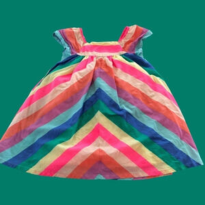 Boutique M&S Girls 4-5 years Cotton Chevron Stripe Rainbow Dress Lined Cute pink